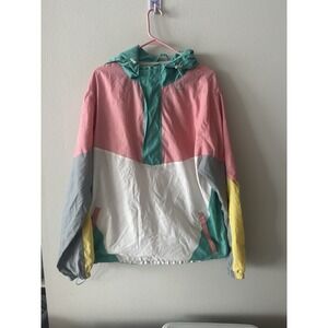 Bleeker & Mercer Colorblock Pastel Windbreaker Hooded 1/2 Zip Men's Large Retro